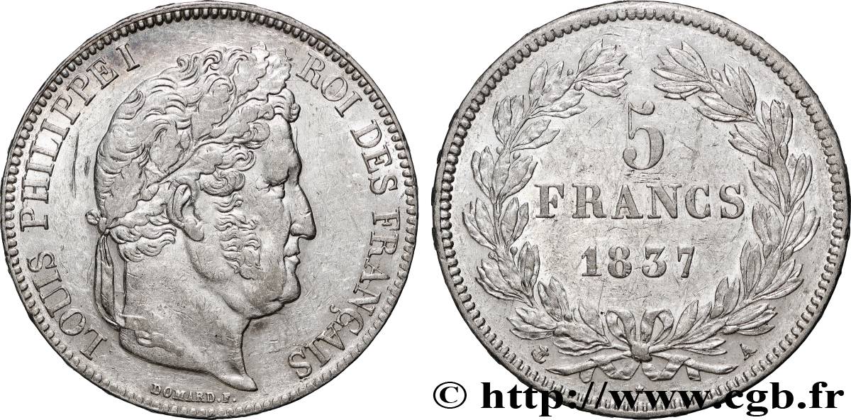 5 francs IIe type Domard 1837 Paris F.324/61 TTB+ 
