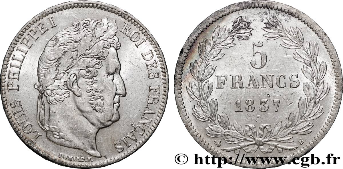 5 francs IIe type Domard 1837 Rouen F.324/62 SUP+ 