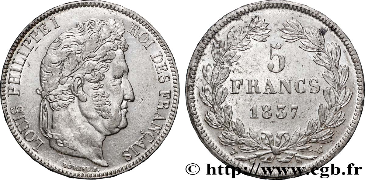 5 francs IIe type Domard 1837 Lille F.324/67 TTB+ 