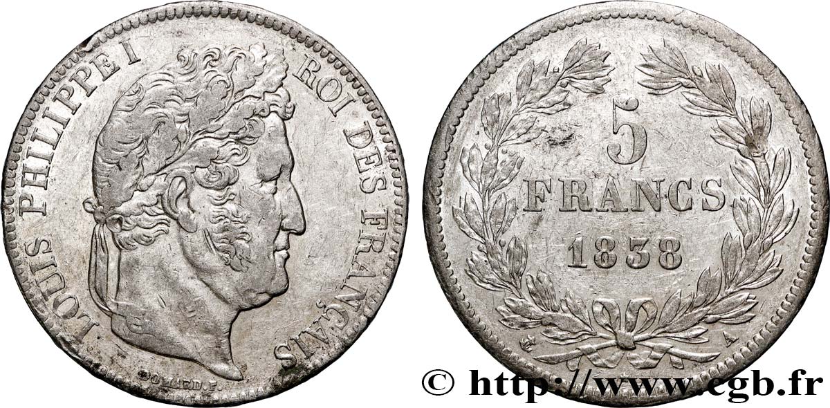 5 francs IIe type Domard 1838 Paris F.324/68 TTB 