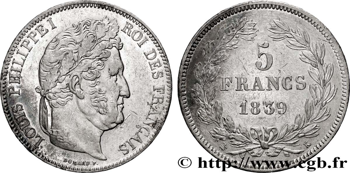 5 francs IIe type Domard 1839 Bordeaux F.324/80 TTB 
