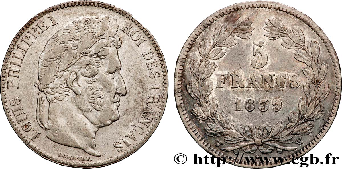 5 francs IIe type Domard 1839 Lille F.324/82 XF 