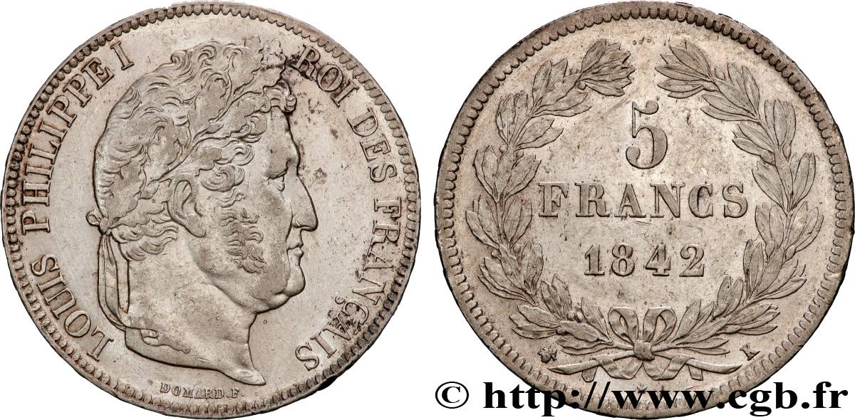 5 francs IIe type Domard 1842 Bordeaux F.324/98 fVZ 