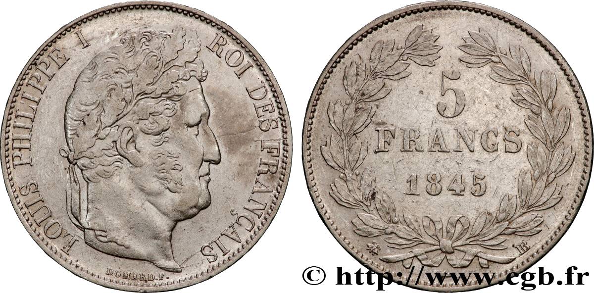 5 francs IIIe type Domard 1845 Strasbourg F.325/7 TTB+ 