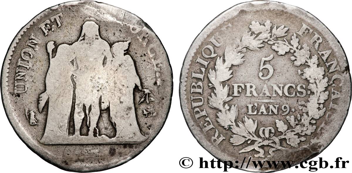 5 francs Union et Force, Union serré, avec glands intérieurs et gland extérieur 1801 Genève F.288/158 RC 