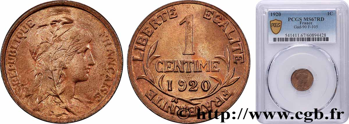 1 centime Daniel-Dupuis 1920  F.105/19 FDC67 PCGS