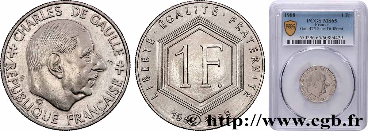 1 franc De Gaulle, sans différents 1988  F.227/3 FDC65 PCGS