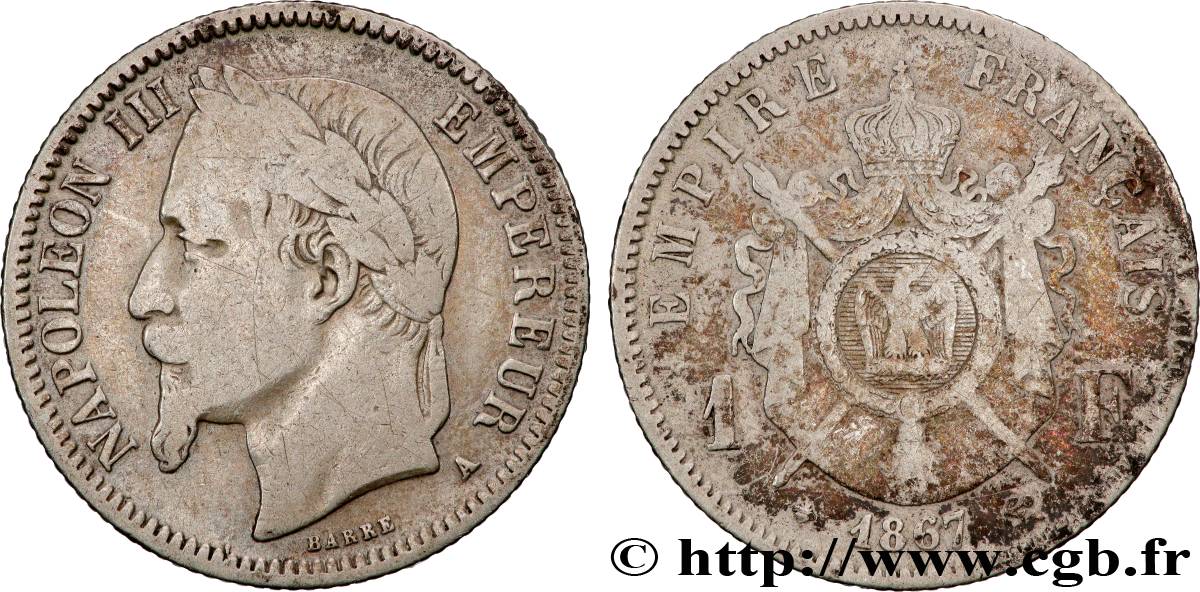 1 franc Napoléon III, tête laurée 1867 Paris F.215/6 B 