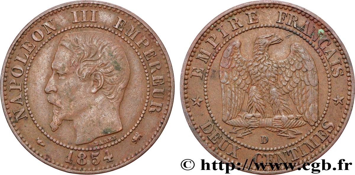 Deux centimes Napoléon III, tête nue 1854 Lyon F.107/15 TTB40 