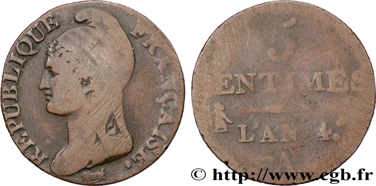 5 centimes Dupré, petit module 1796 Paris F.113/1 B 