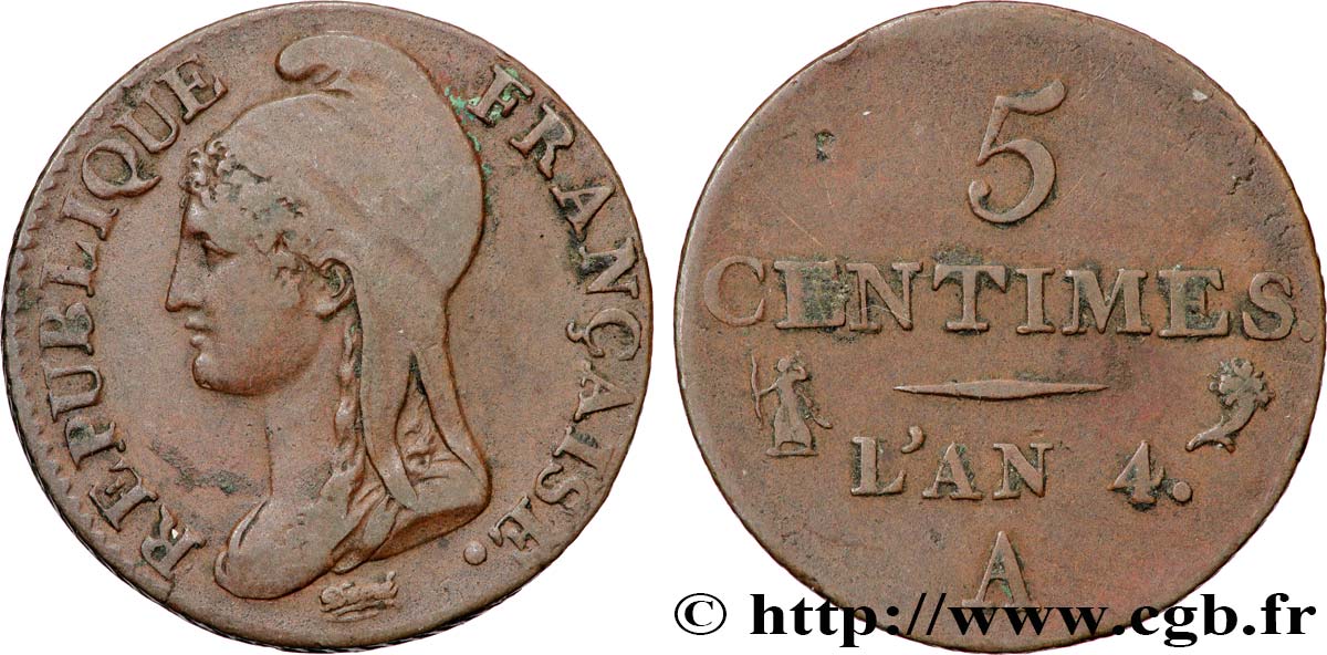 5 centimes Dupré, petit module 1796 Paris F.113/1 VF 