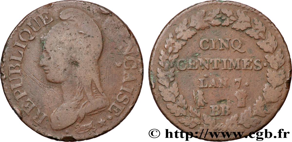 Cinq centimes Dupré, grand module 1799 Strasbourg F.115/58 F 