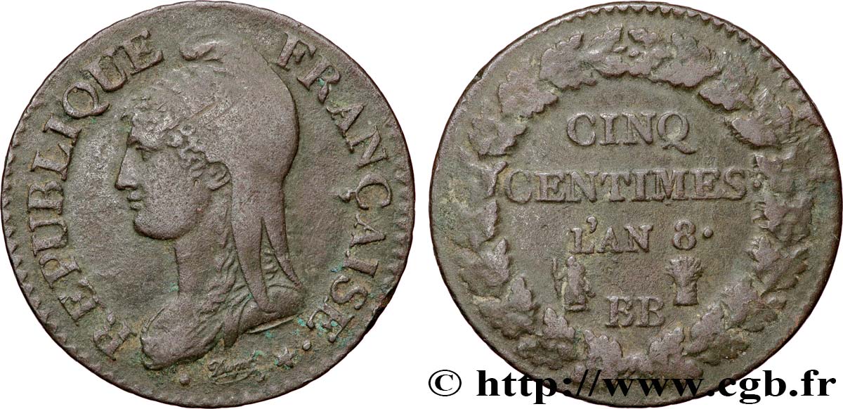 Cinq centimes Dupré, grand module 1800 Strasbourg F.115/117 TB 