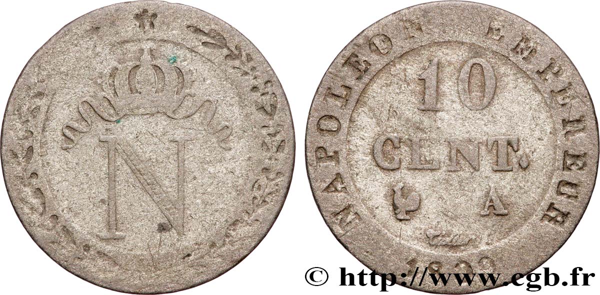 10 cent. à l N couronnée 1809 Paris F.130/10 VF 