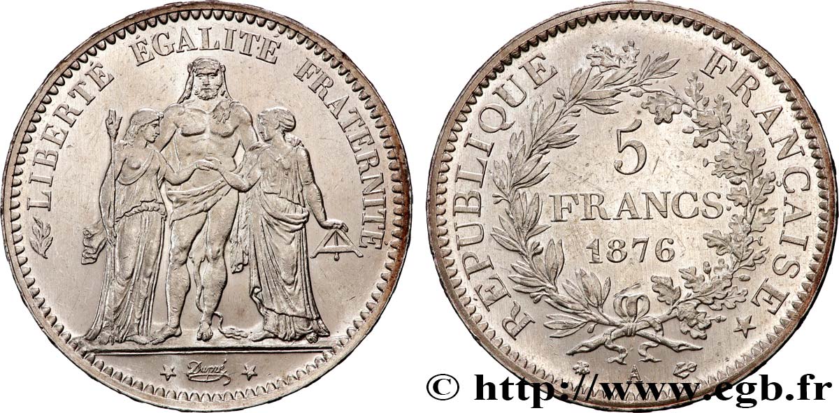5 francs Hercule 1876 Paris F.334/17 SUP+ 