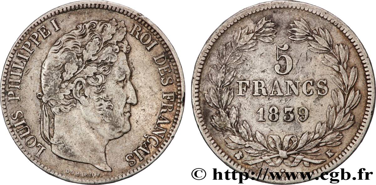5 francs IIe type Domard 1839 Bordeaux F.324/80 TB+ 