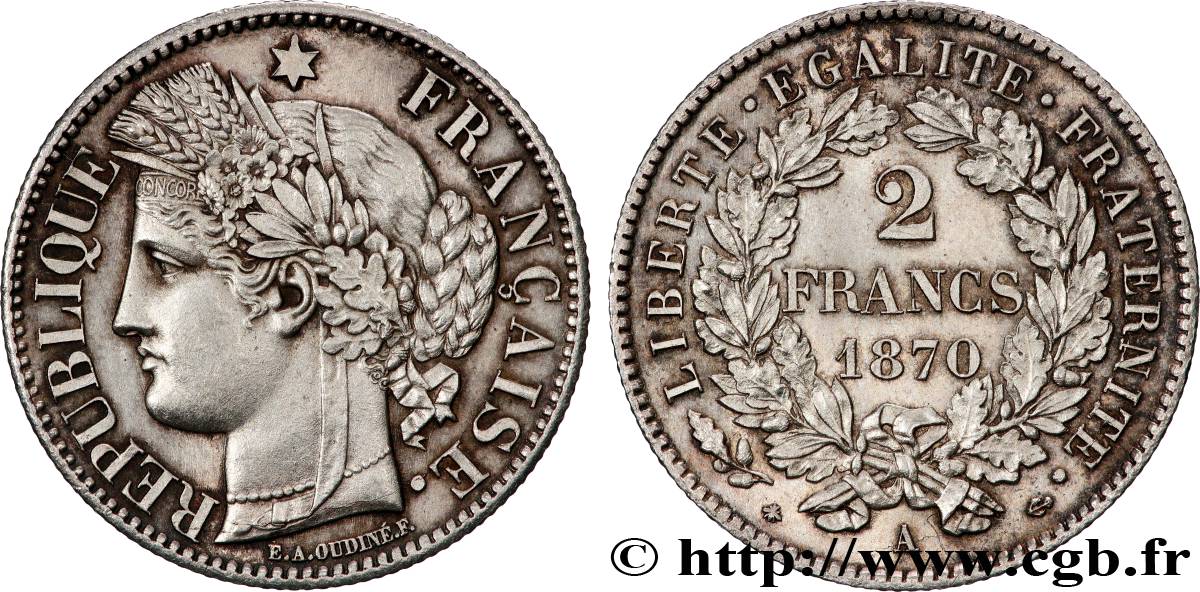 2 francs Cérès, avec légende 1870 Paris F.265/1 VZ62 