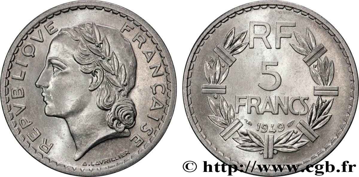 5 francs Lavrillier, aluminium 1949  F.339/17 SPL64 