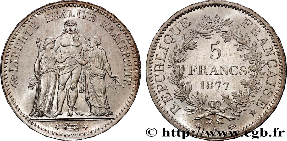 5 francs Hercule 1877 Paris F.334/19 MS 