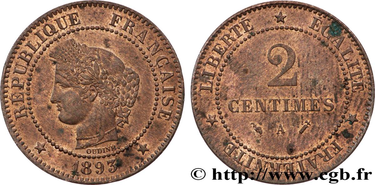 2 centimes Cérès 1893 Paris F.109/19 SPL63 