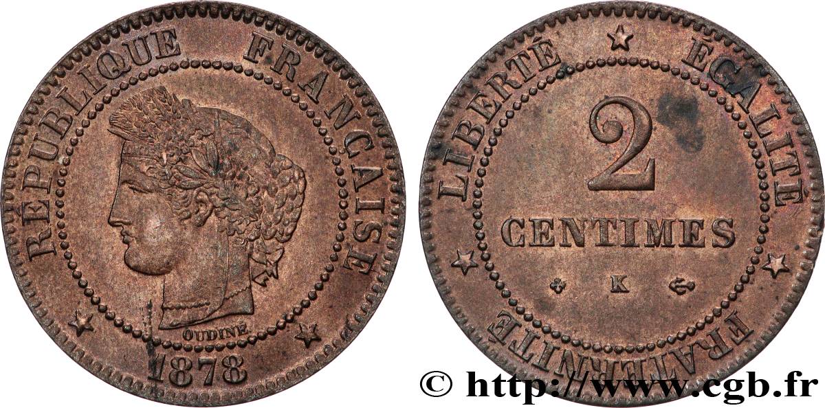 2 centimes Cérès 1878 Bordeaux F.109/4 SPL63 