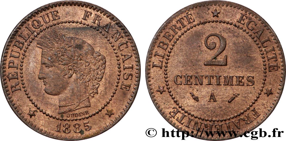 2 centimes Cérès 1885 Paris F.109/11 SUP62 