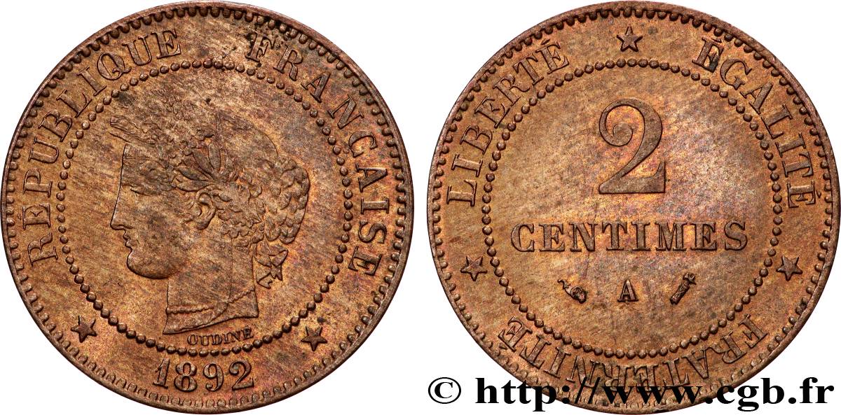 2 centimes Cérès 1892 Paris F.109/18 SUP62 