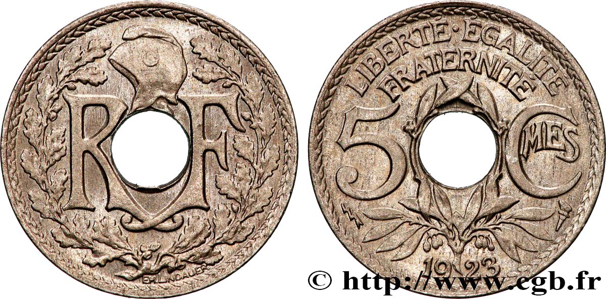 5 centimes Lindauer, petit module 1923 Poissy F.122/7 SPL64 