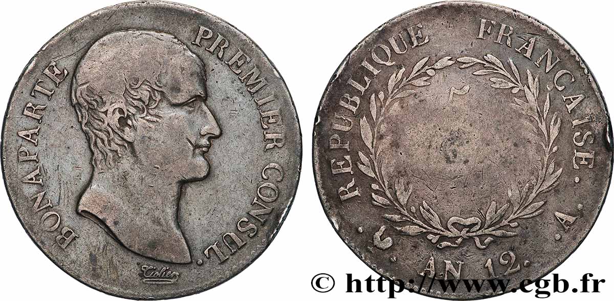 5 francs Bonaparte Premier Consul 1804 Paris F.301/9 VF 