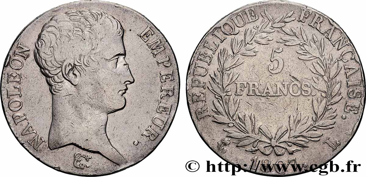 5 francs Napoléon Empereur, Calendrier grégorien 1807 Bayonne F.304/18 TB 