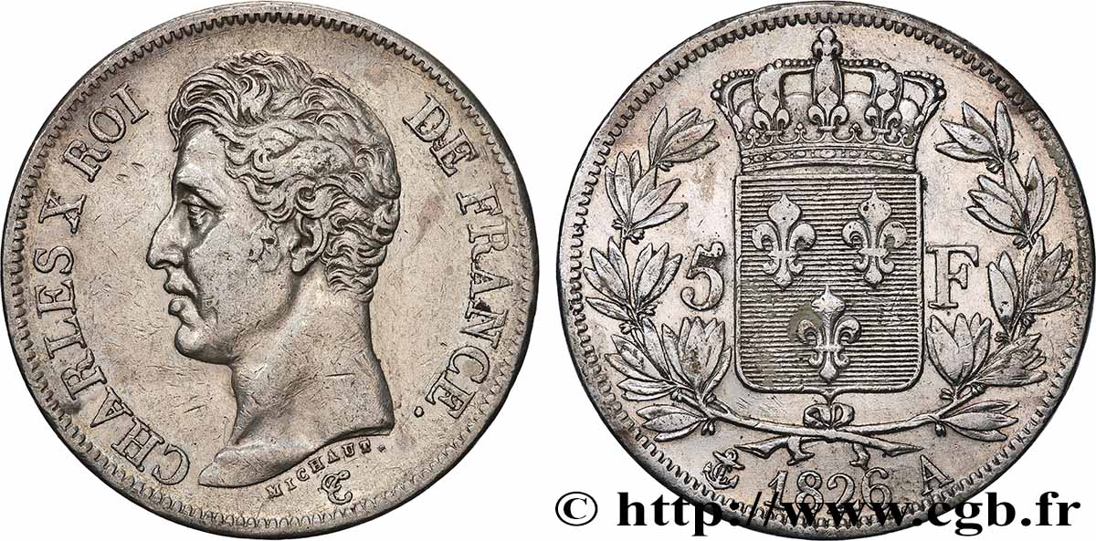 5 francs Charles X, 1er type 1826 Paris F.310/15 TTB 