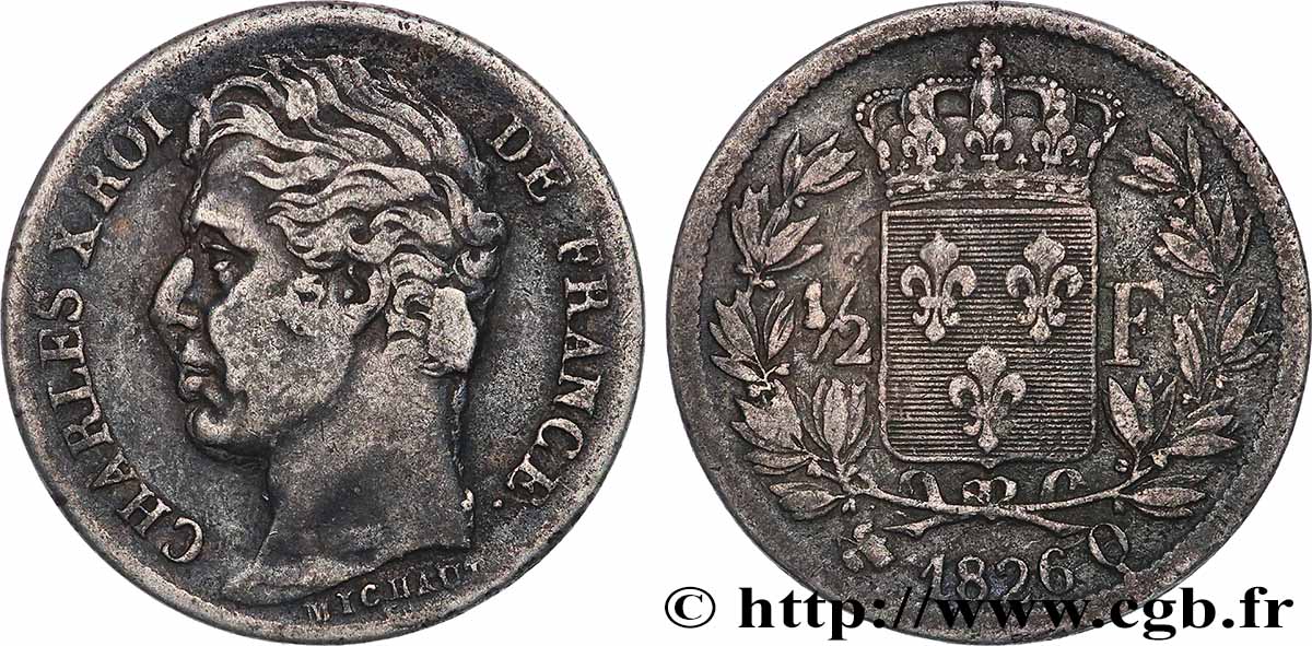 1/2 franc Charles X 1826 Perpignan F.180/11 TB 
