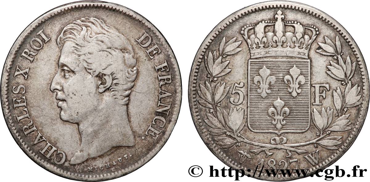 5 francs Charles X, 2e type 1827 Lille F.311/13 VF 