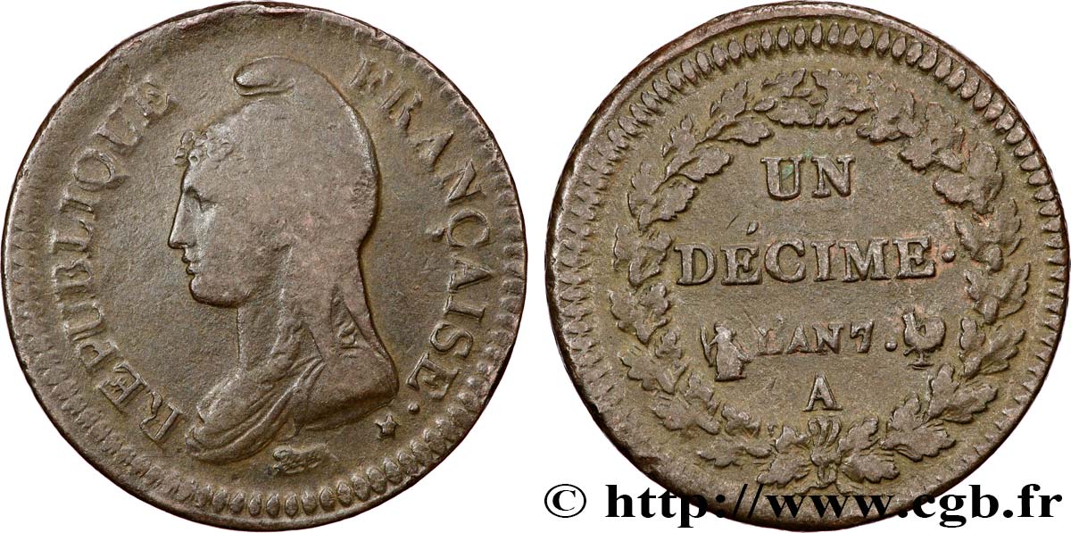 Un décime Dupré, grand module 1799 Paris F.129/24 TB+ 