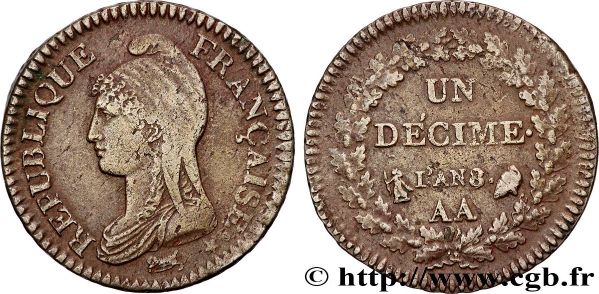 Un décime Dupré, grand module 1800 Metz F.129/57 TB+ 