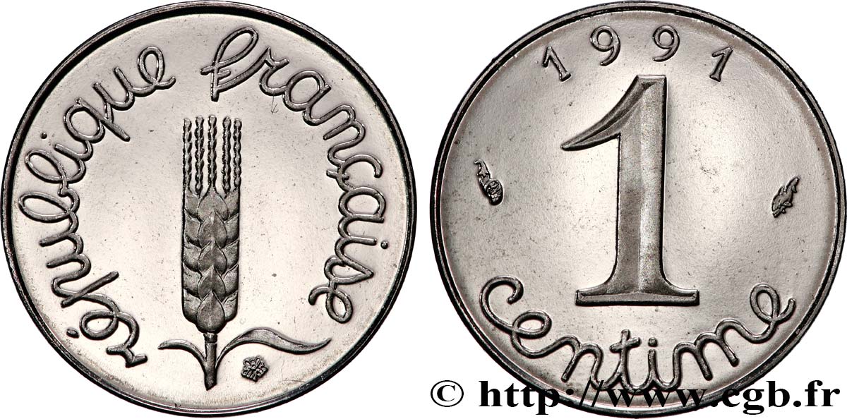 1 centime Épi, BE (Belle Épreuve), frappe monnaie 1991 Pessac F.106/48 var. FDC 