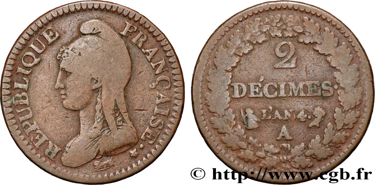 2 décimes Dupré 1796 Paris F.145/1 MB15 