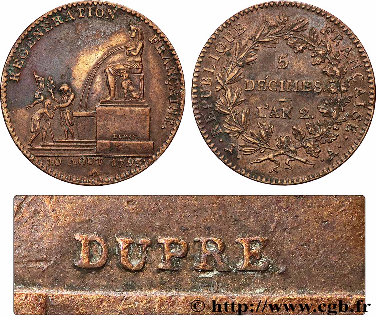 5 décimes, Régénération française 1793 Paris F.172A/3 AU 