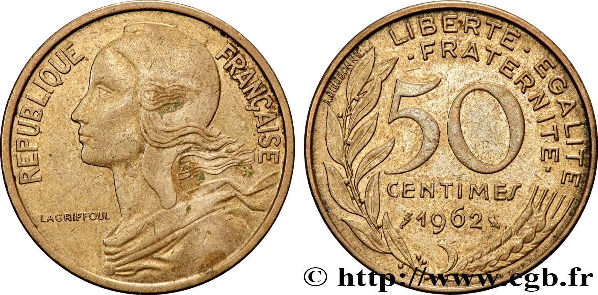50 centimes Marianne, col à 4 plis 1962 Paris F.197/3 TTB 