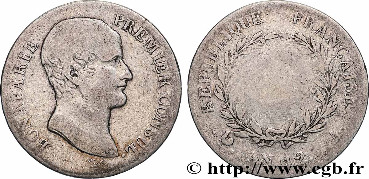 5 francs Bonaparte Premier Consul 1804 Paris F.301/9 VF 