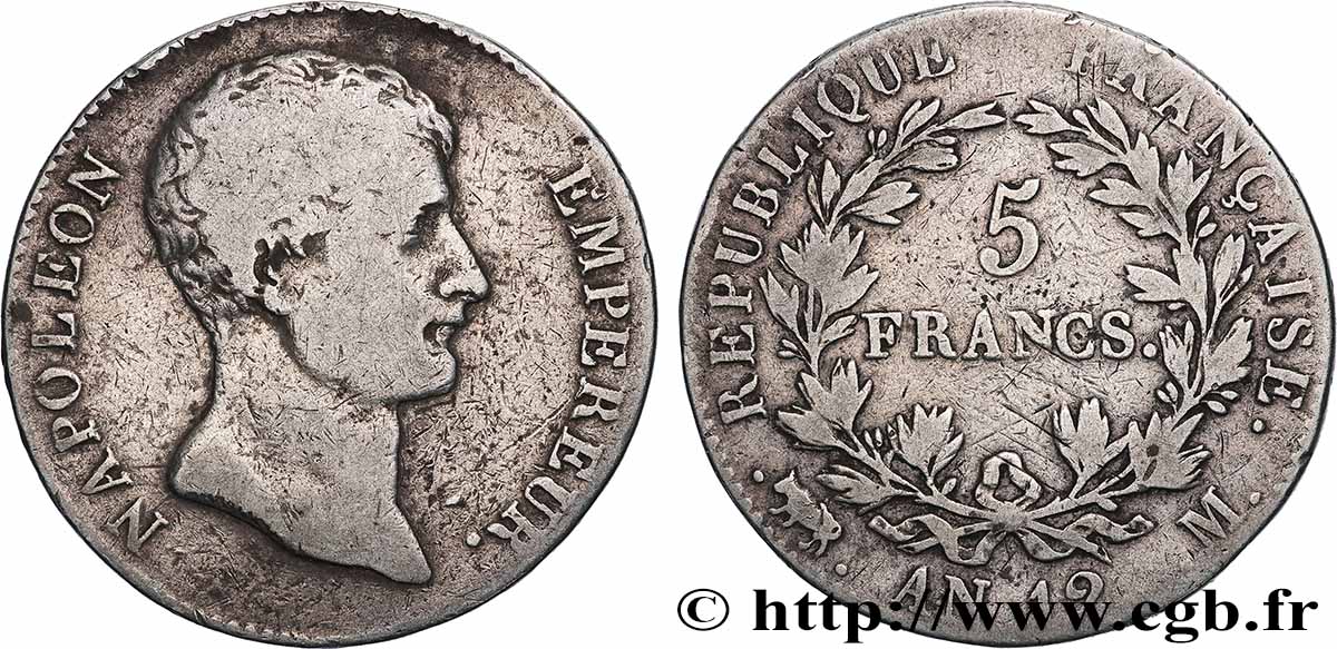 5 francs Napoléon Empereur, type intermédiaire 1804 Toulouse F.302/8 MB 