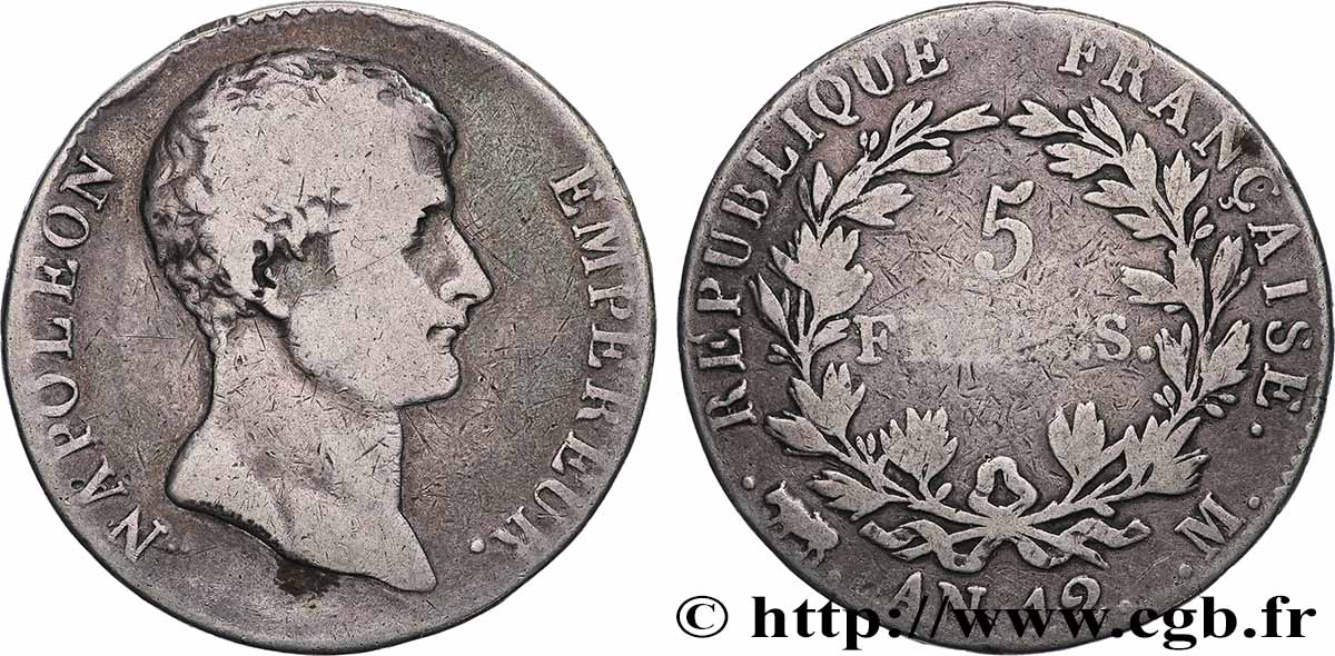 5 francs Napoléon Empereur, type intermédiaire 1804 Toulouse F.302/8 TB 