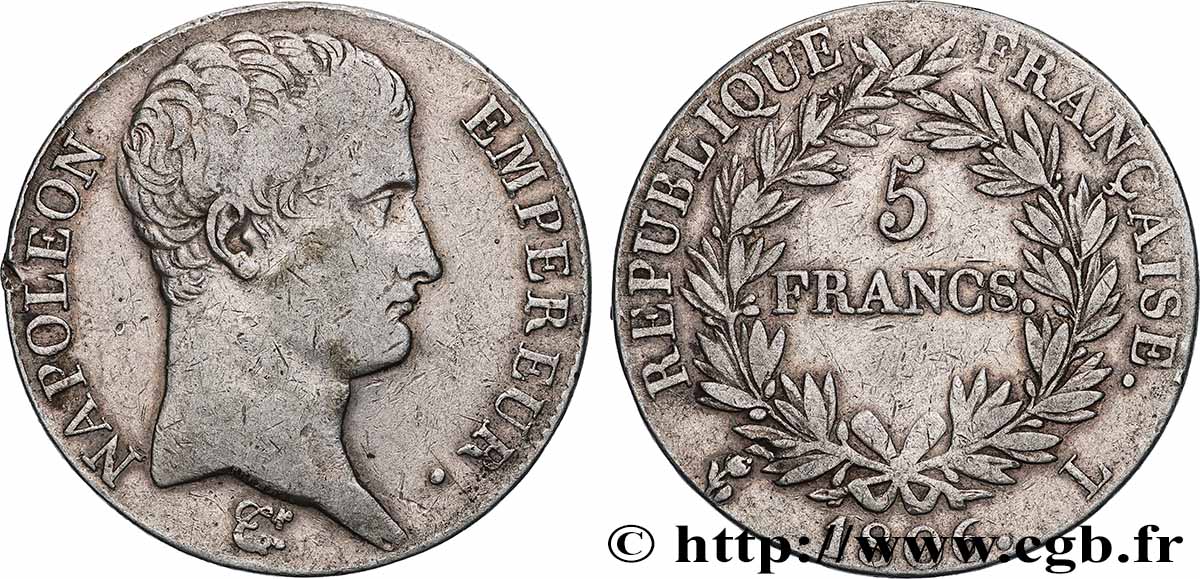5 francs Napoléon Empereur, Calendrier grégorien 1806 Bayonne F.304/7 TB 