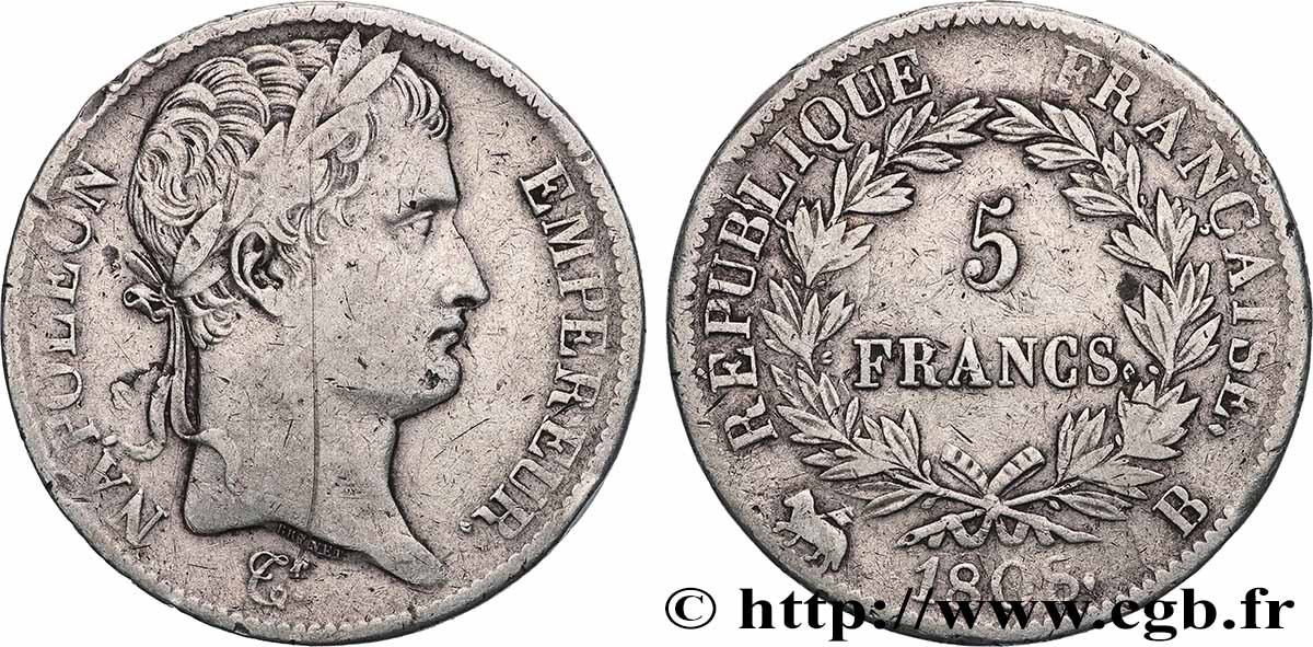 5 francs Napoléon empereur, République française 1808 Rouen F.306/3 TB+ 