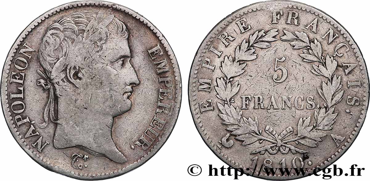 5 francs Napoléon Empereur, Empire français 1810 Paris F.307/14 VF 