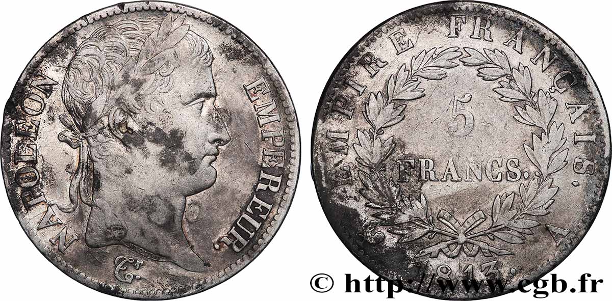 5 francs Napoléon Empereur, Empire français 1813 Paris F.307/58 TTB 