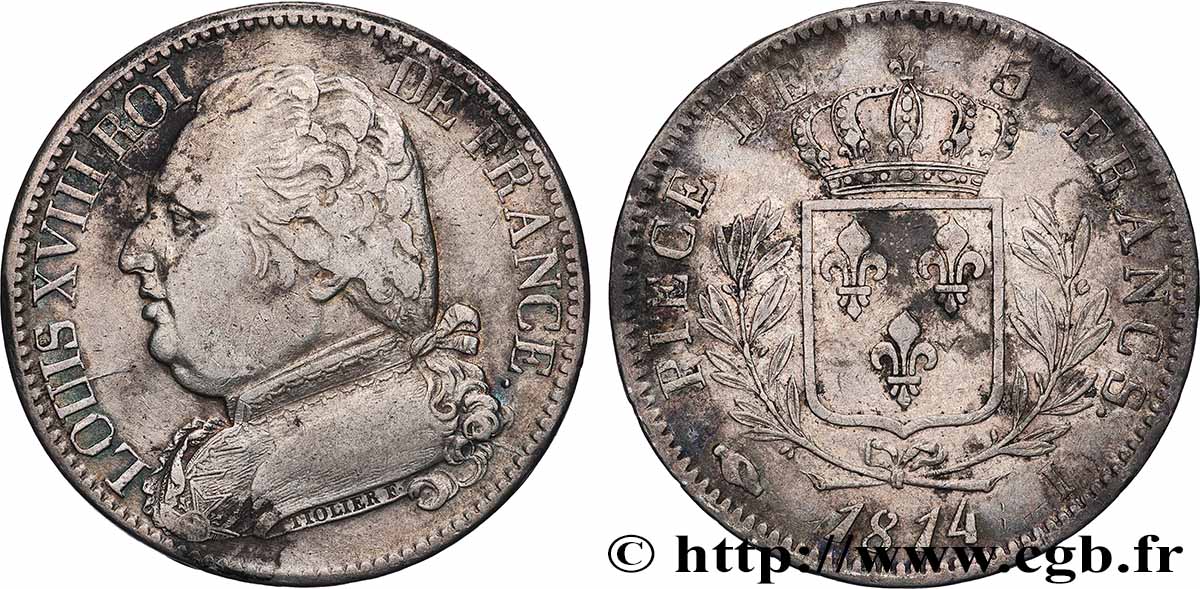 5 francs Louis XVIII, buste habillé 1814 Limoges F.308/6 TTB 