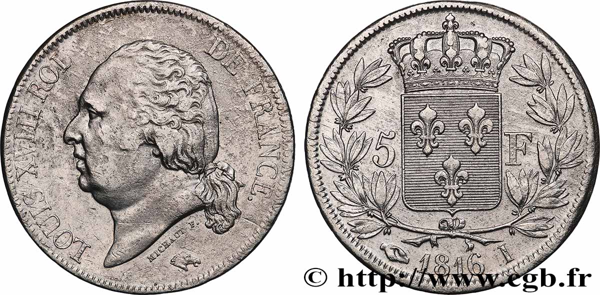 5 francs Louis XVIII, tête nue 1816 Limoges F.309/6 TB+ 