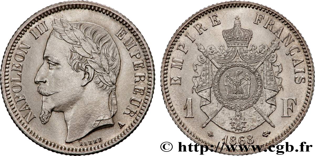 1 franc Napoléon III, tête laurée 1868 Paris F.215/10 FDC66 