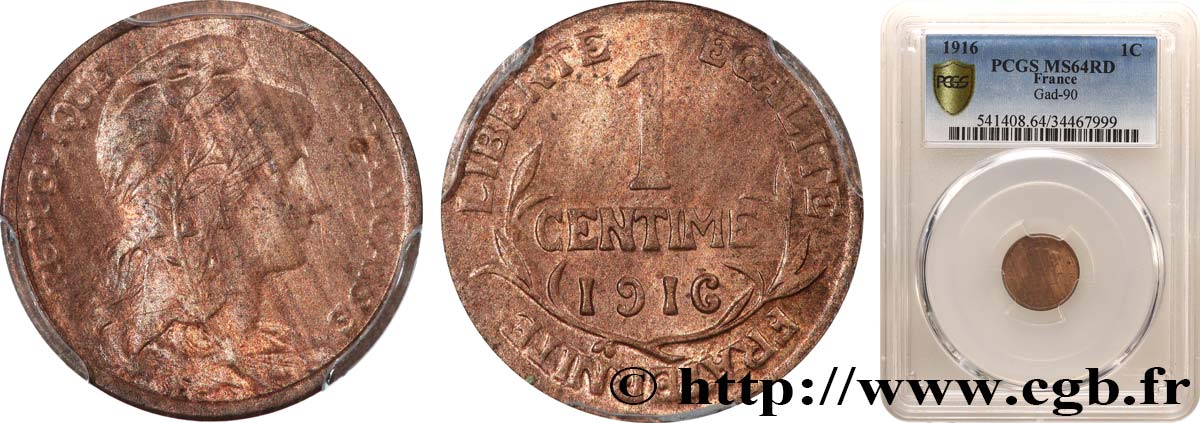 1 centime Daniel-Dupuis 1916 Paris F.105/17 SPL64 PCGS